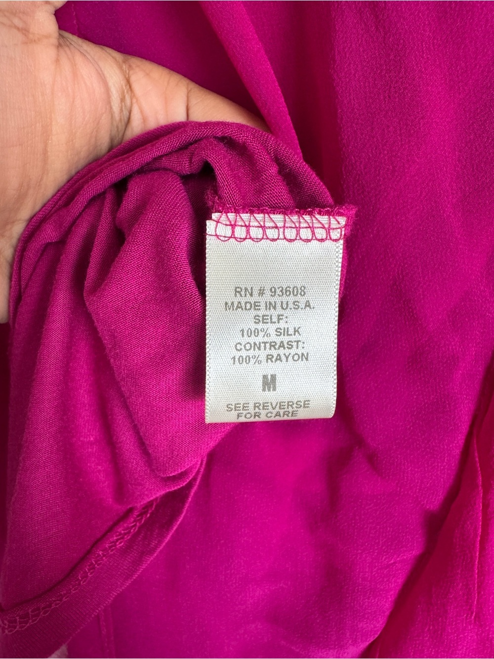 Matty M Deep Fuchsia 100% Silk V-Neck Flow Blouse - Picture 6 of 6